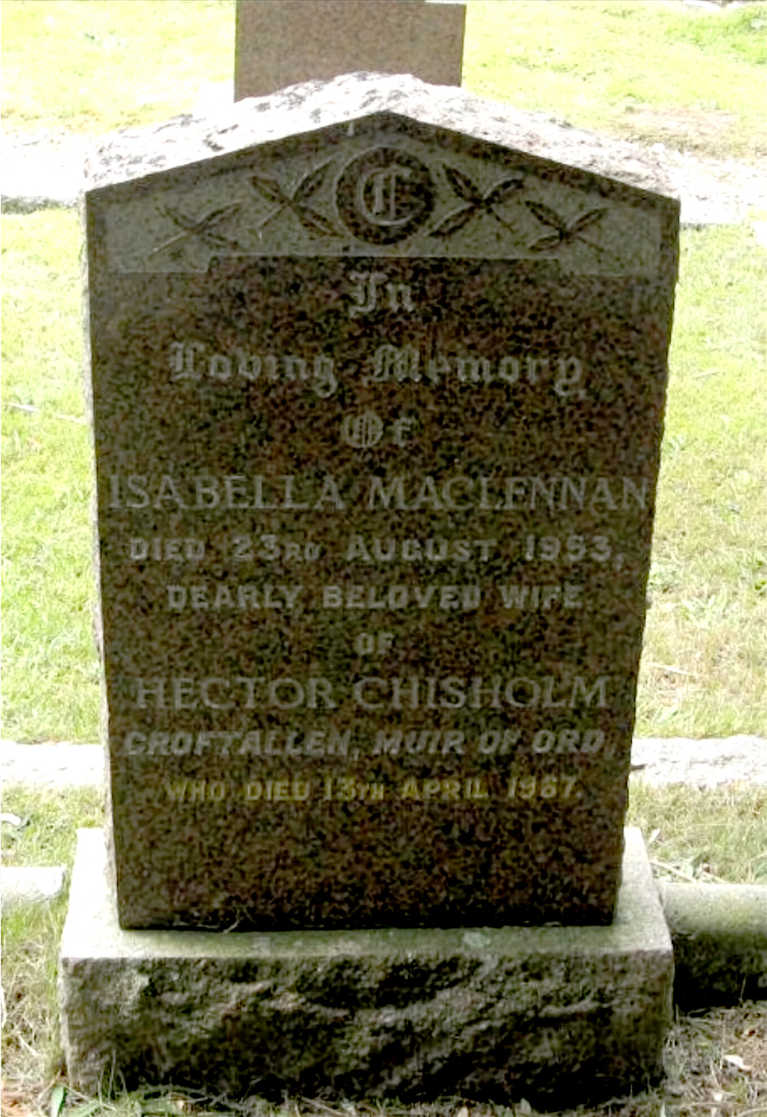 Photo of headstones/Isabella MacLennan (d1953) hdstn Urray